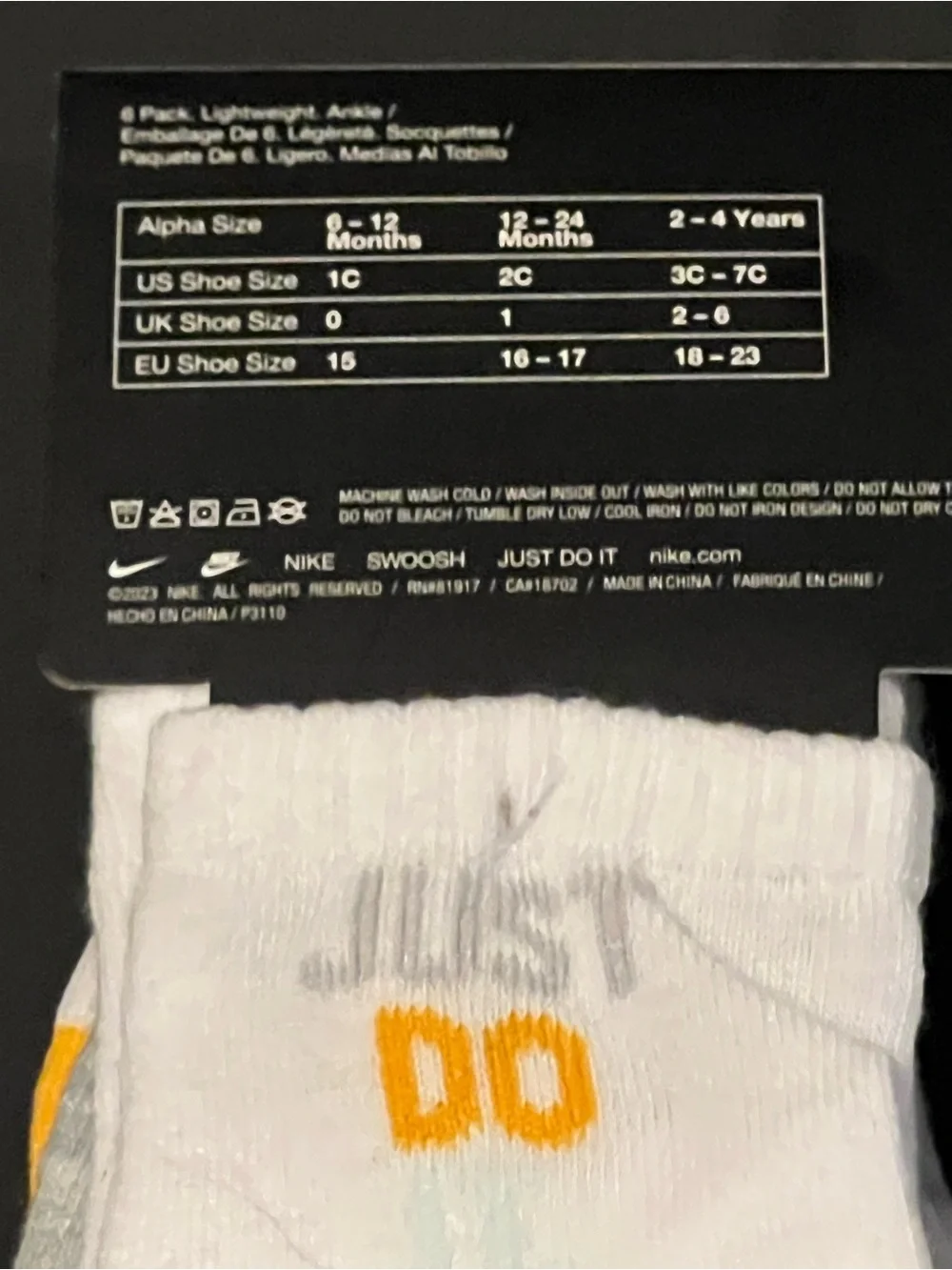 Nike Baby Ankle Socks Set Multicolor 6 Pack Sz 12-24 Months